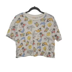 Loony Toones Crop All Over Print Tee Top, Large